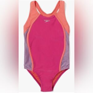 Speedo Big Girl's Swimsuit One Piece Mesh Splice Thick Strap, Size 16, Rose